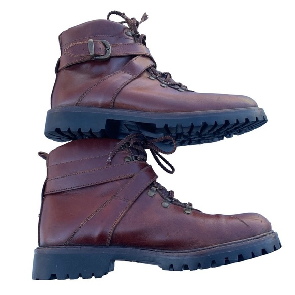 Men’s Brown Leather Boots Paragon Bologna Size 9.5 Buckle Strap - Picture 2 of 6
